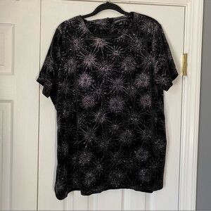 Simply Be Velvet Short Sleeve Top with Glitter Starburst Firework Detail